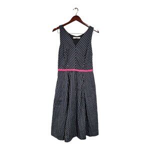 eShakti Women's Fit and Flare Retro Zig Zag Sleeveless Dress Black Gray Sz 6?